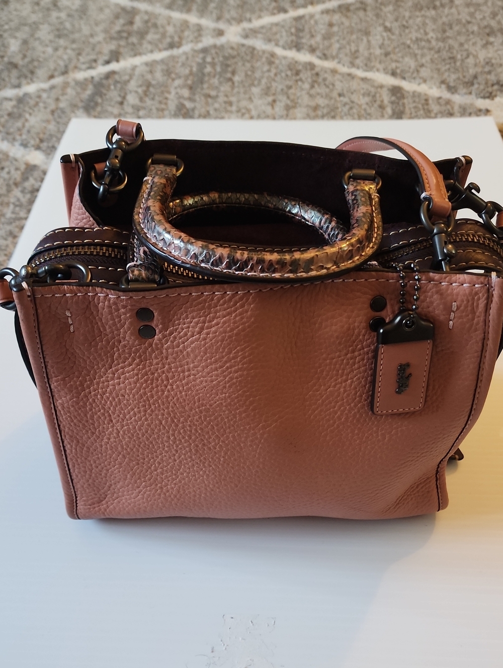 Coach 1941 Rogue 25  In Melon. Pebbled Leather with Genuine Snakeskin Handles.